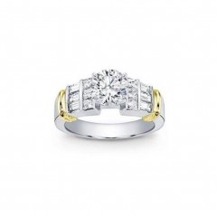 1.70 CT Round Baguette and Princess Cut Diamond Two Tone Engagement Ring 14 KT