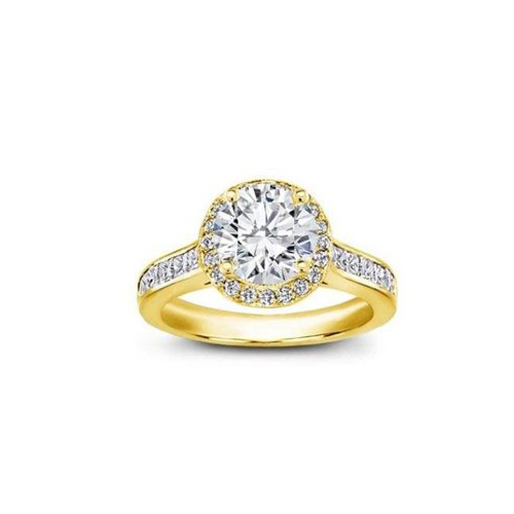 New 2.20 CT Round and Princess Cut Diamond Engagement Ring 14 KT Yellow Gold