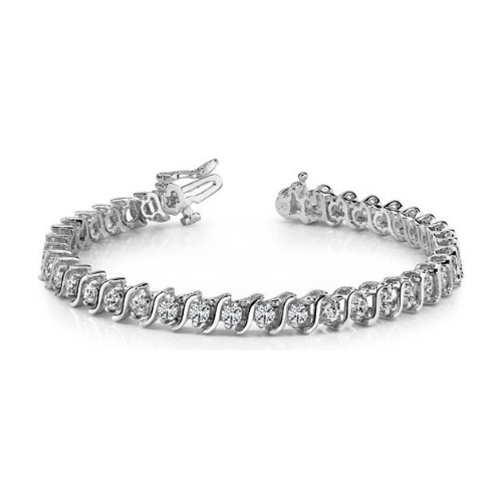 5.00 ct S-Type Round Cut Diamond Tennis Bracelet ( Color G Clarity SI-1) in 14 kt White Gold