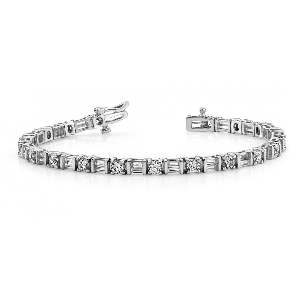 5.50ct Alternating Round and Baguette Cut Diamond Tennis Bracelet, 14kt  White | Metals in Time