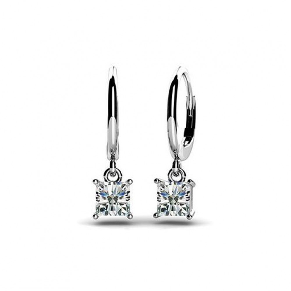 0.60ct Ladies Princess Cut Diamond Drop Dangle Earrings (Color G Clarity SI-1) 14kt White Yellow Gold
