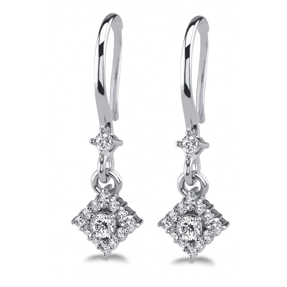 1.65 ct Ladies Round Cut Drop Diamond Earrings (Color G Clarity SI-1) in 14 kt White Gold
