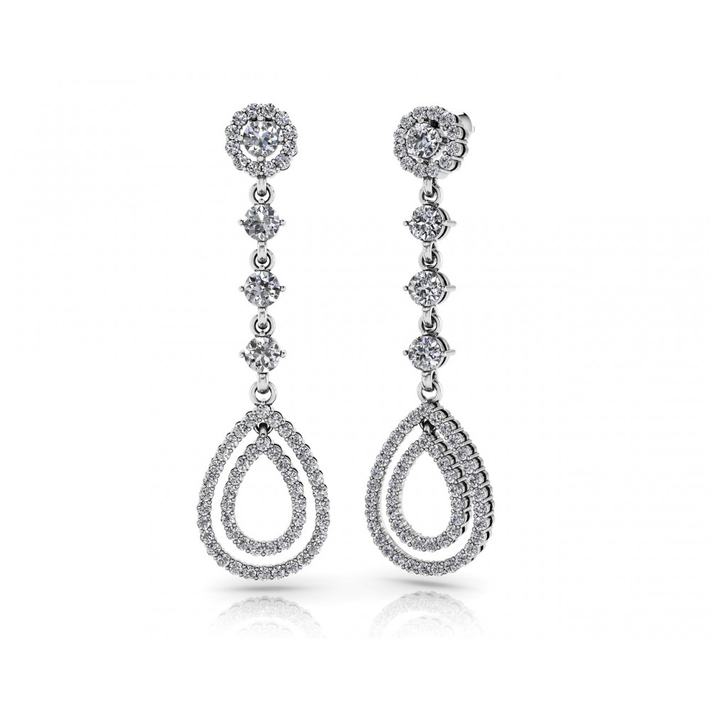 6.15 ct Ladies Round Cut Double Drop Diamond Earrings (Color G Clarity SI-1) in 14 karat White Gold