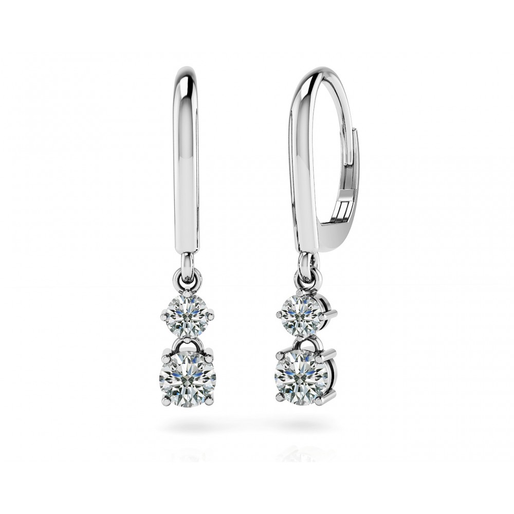 4.00 ct Ladies Round Cut Double Drop Diamond Earrings (Color G Clarity SI-1) in 14 karat White Gold