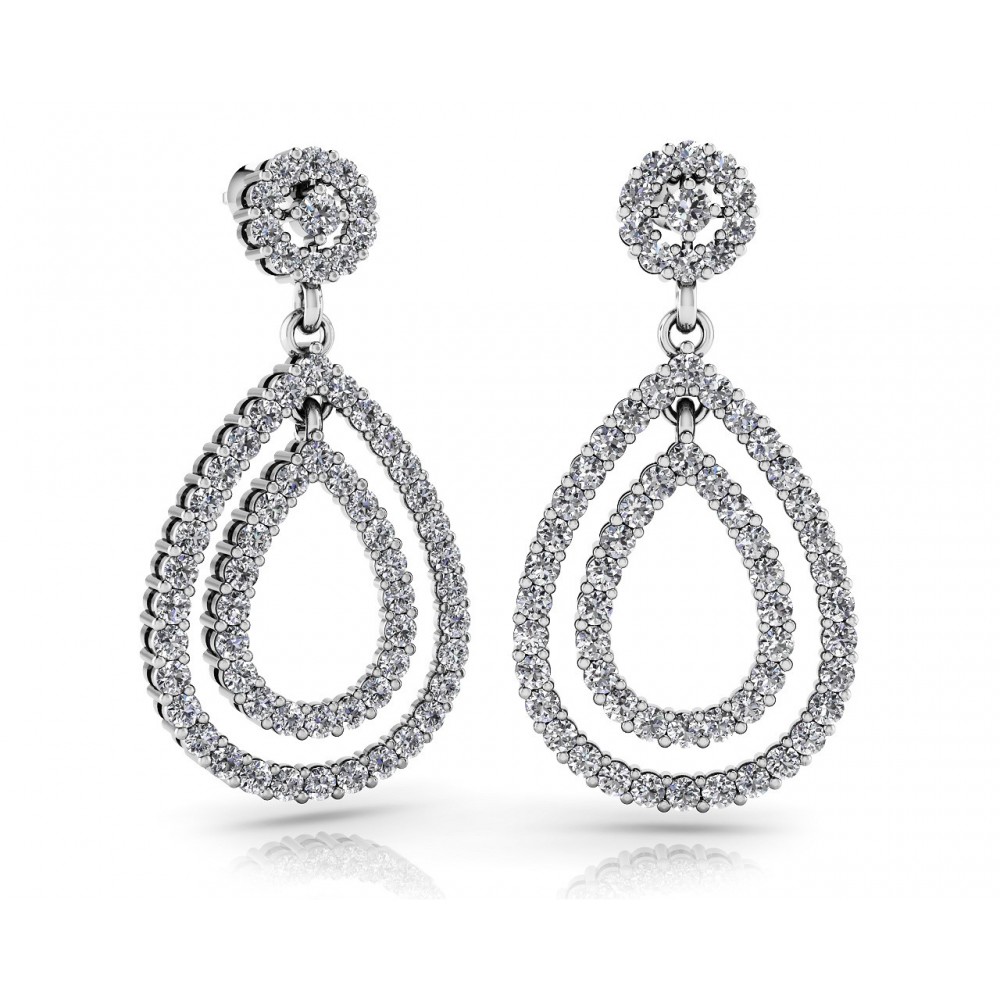 5.16 ct Ladies Round Cut Double Teardrop Diamond Earrings (Color G Clarity SI-1) in 14 kt White Gold