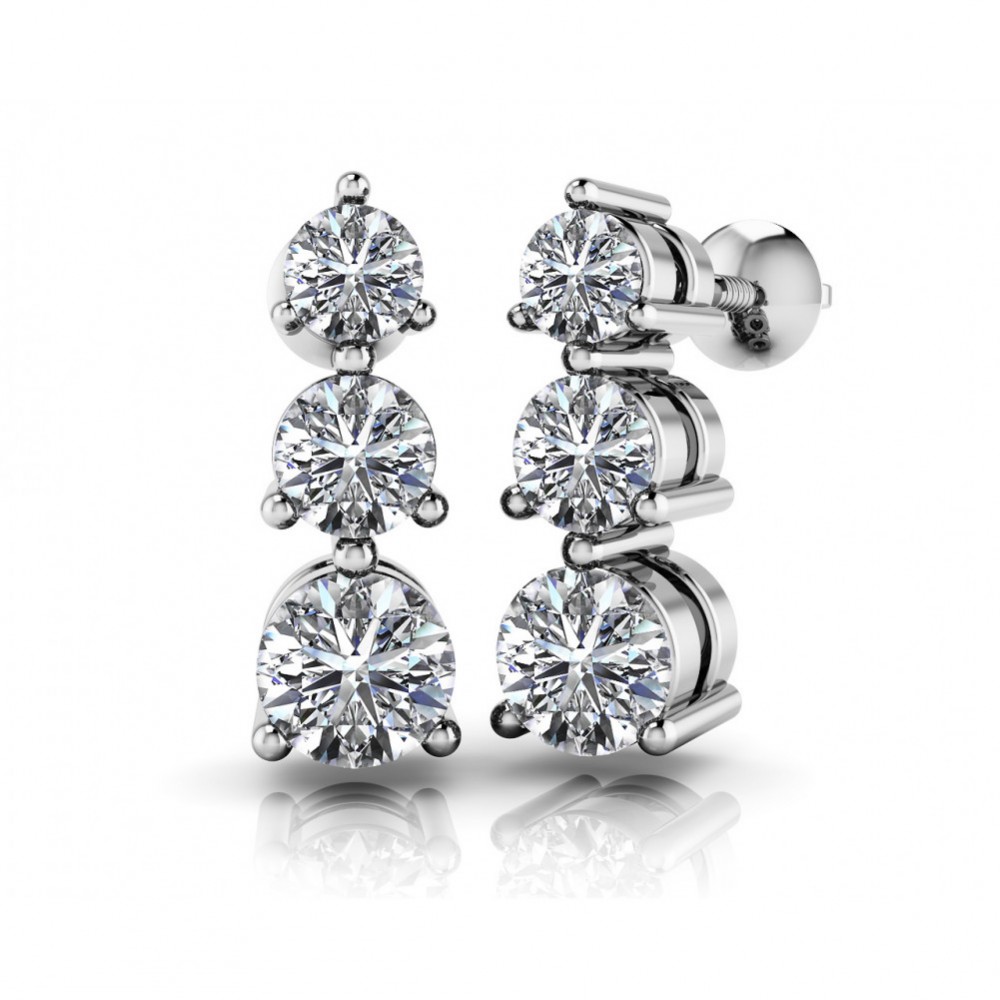 1.00 ct Ladies Round Cut Diamond Drop Earrings (Color G Clarity SI-1) in 14 Karat White Gold