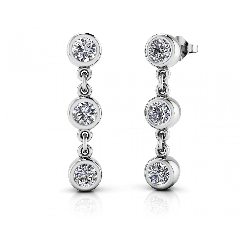 1.20 ct Ladies Round Cut Drop Earrings  (Color G Clarity SI-1) in 14 karat White Gold