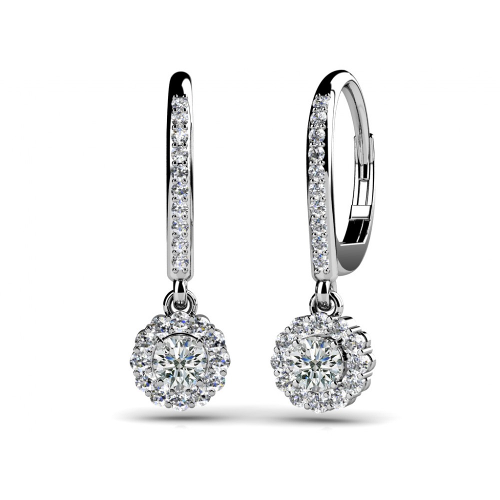 1.75 ct Ladies Round Cut Diamond Drop Earrings (Color G Clarity SI-1) in 14 karat White Gold