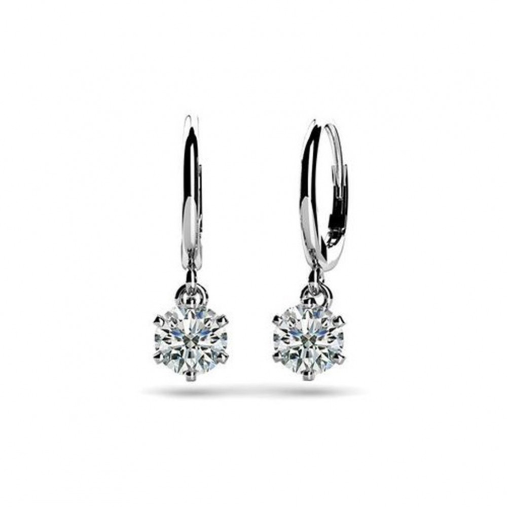 0.60ct Ladies Round Cut Diamond Drop Dangle Earrings (Color G Clarity SI-1) 14kt White Yellow Gold