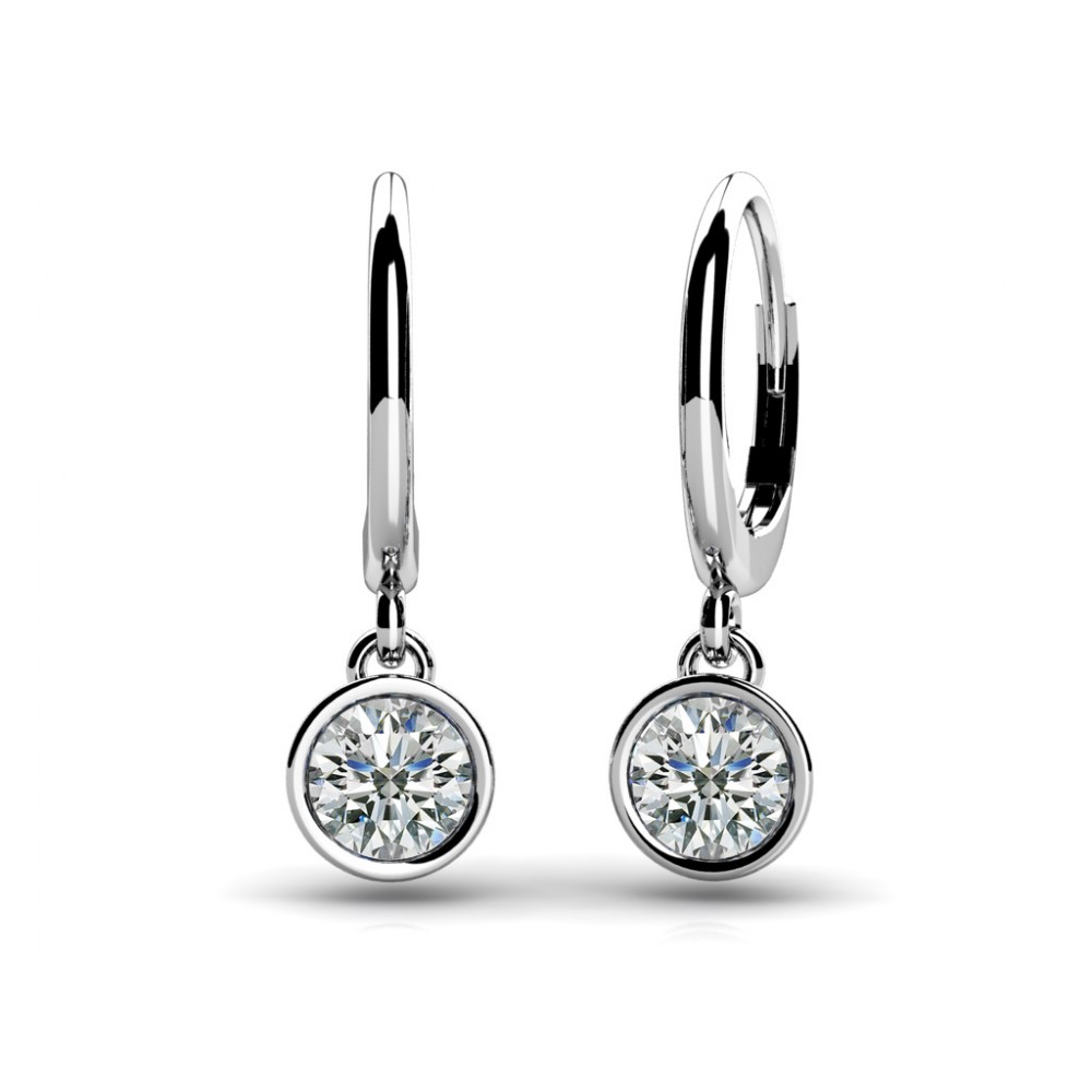 0.80 ct Ladies Round Cut Diamond Drop Earrings  (Color G Clarity SI-1) in 14 karat White Gold