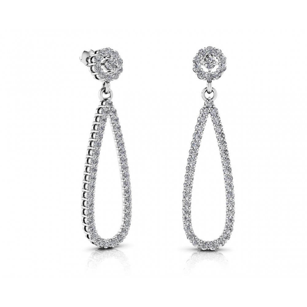 4.10 ct Ladies Round Cut  Teardrop Diamond Earrings (Color G Clarity SI-1) in 14 karat White Gold