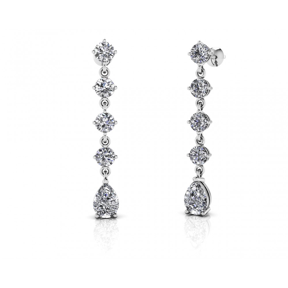 2.49 ct Ladies Round and Pear Shaped Drop Earrings  (Color G Clarity SI-1) in 14 karat White Gold