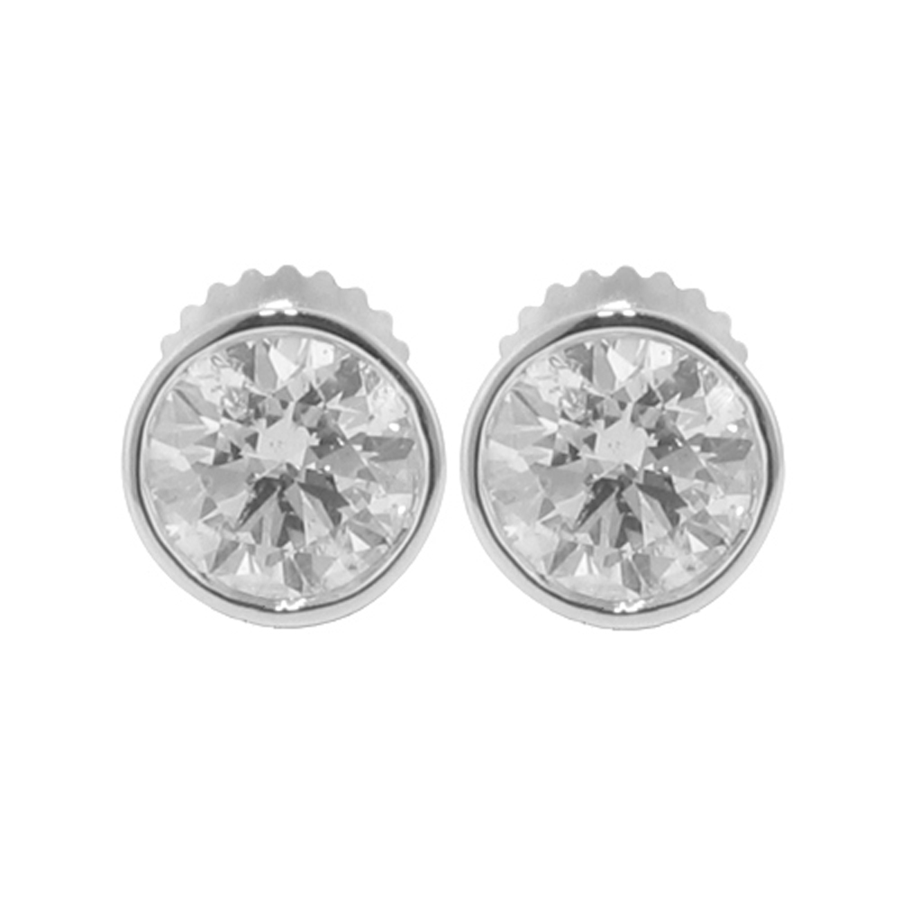 1.92 CT Round Cut Diamond Stud Earrings Bezel Set White Yellow Gold F/VS2 Cert
