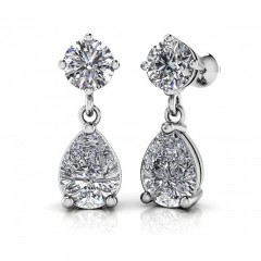 2.00 ct Ladies Round and Pear Shaped Drop Earrings  (Color G Clarity SI-1) in 14 karat White Gold