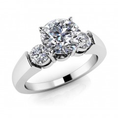 1.20 ct Ladies Round Cut  Triple Diamond  Engagement Ring (Color G Clarity SI-1) in 14 kt White Gold