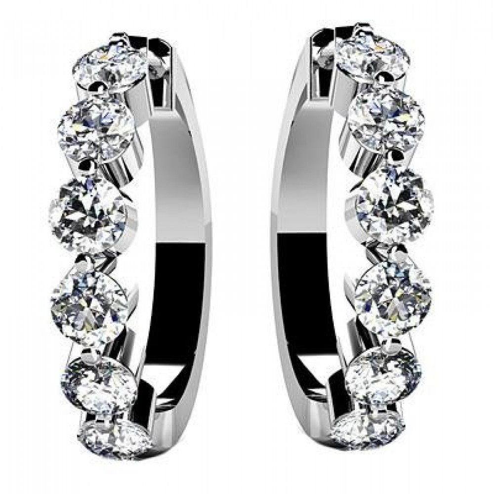 1.50 ct Ladies Round Cut Diamonds Hoops Earrings in 14 karat White Gold