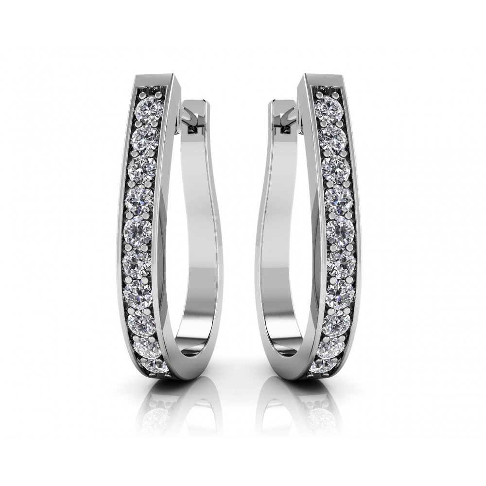 0.70 ct Ladies Round Cut Diamonds Hoops Huggies Earrings (Color G Clarity SI-1) in 14 karat White Gold