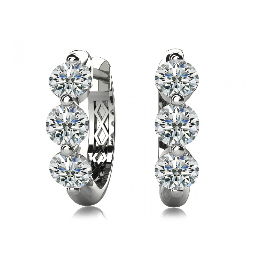 1.50 ct Ladies Round Cut Diamond Hoop Earrings (Color G Clarity SI-1) in 14 karat White Gold