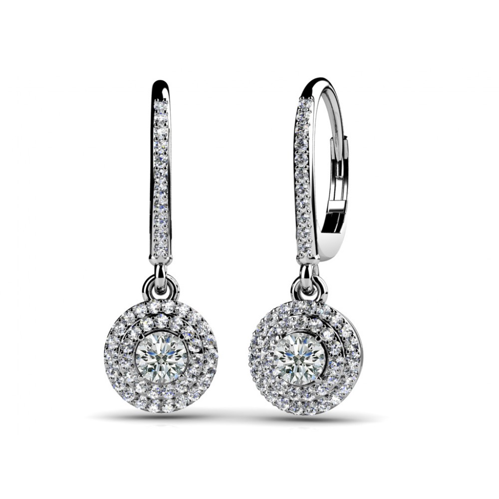 2.25 ct Ladies Round Cut Diamond Hoop Earrings  (Color G Clarity SI-1) in 14 karat White Gold
