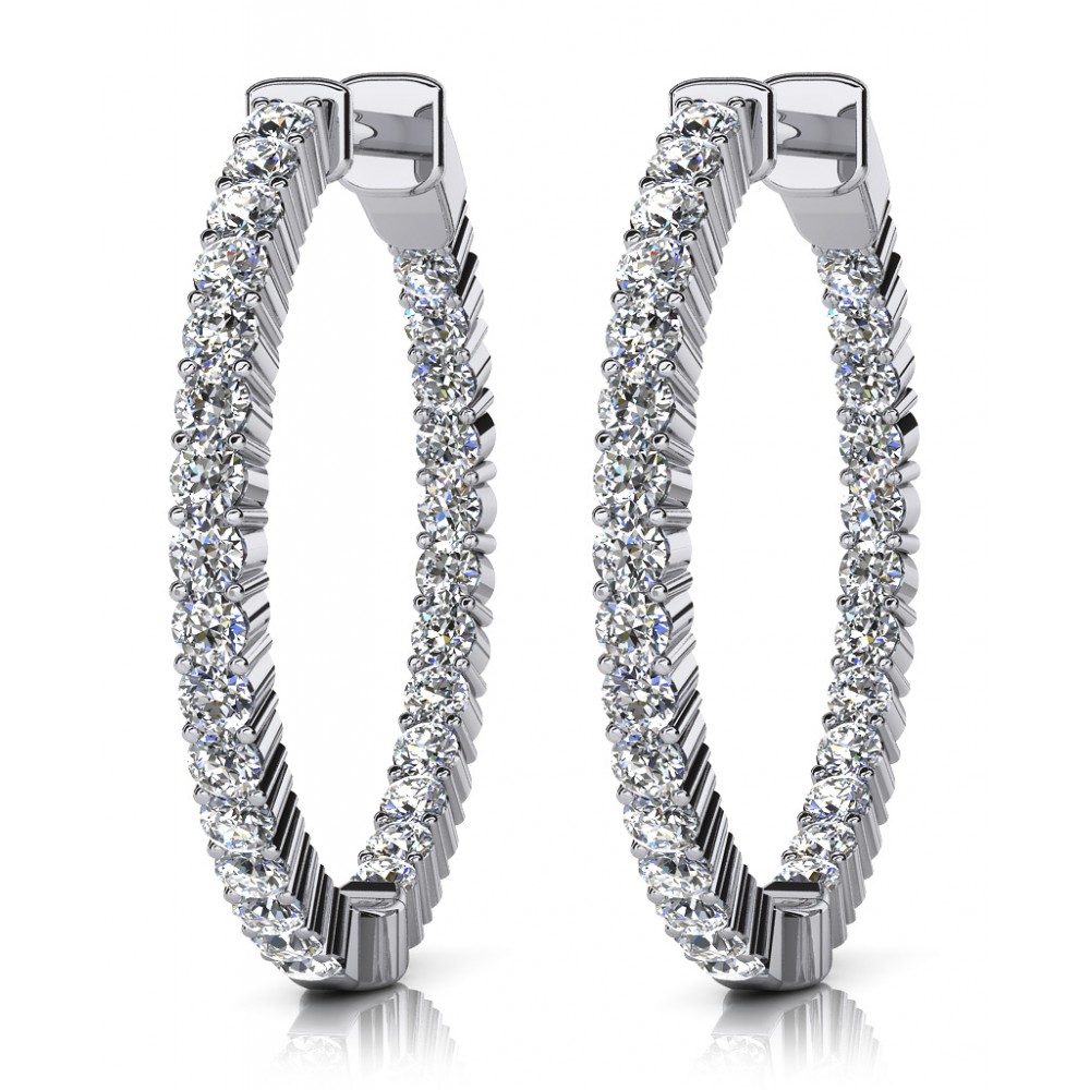 3.80 ct Ladies Round Cut Diamond Hoop Earrings (Color G Clarity SI-1) in 14 karat White Gold