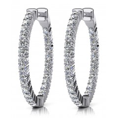 3.80 ct Ladies Round Cut Diamond Hoop Earrings (Color G Clarity SI-1) in 14 karat White Gold