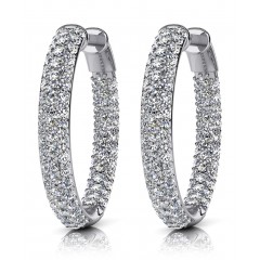 5.00 ct Ladies Round Cut Diamond Hoop Earrings (Color G Clarity SI-1) in 14 karat White Gold