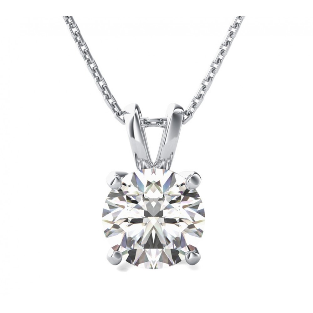 0.26 Ct Round Cut Diamond Solitaire Pendant ( Color G Clarity SI-1) in 14 Kt White Gold