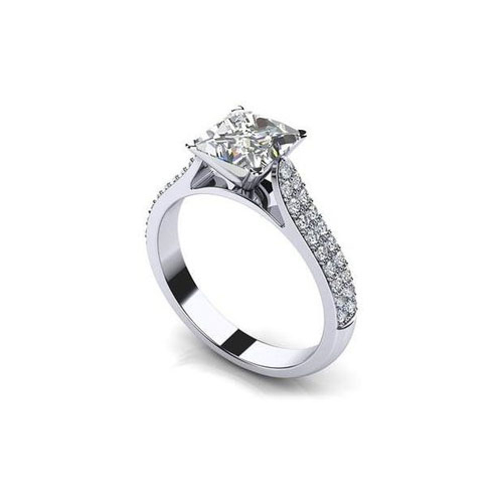  1.70 CT Princess Cut 14K White Yellow Gold Two Row Diamond Engagement Ring G/SI1 