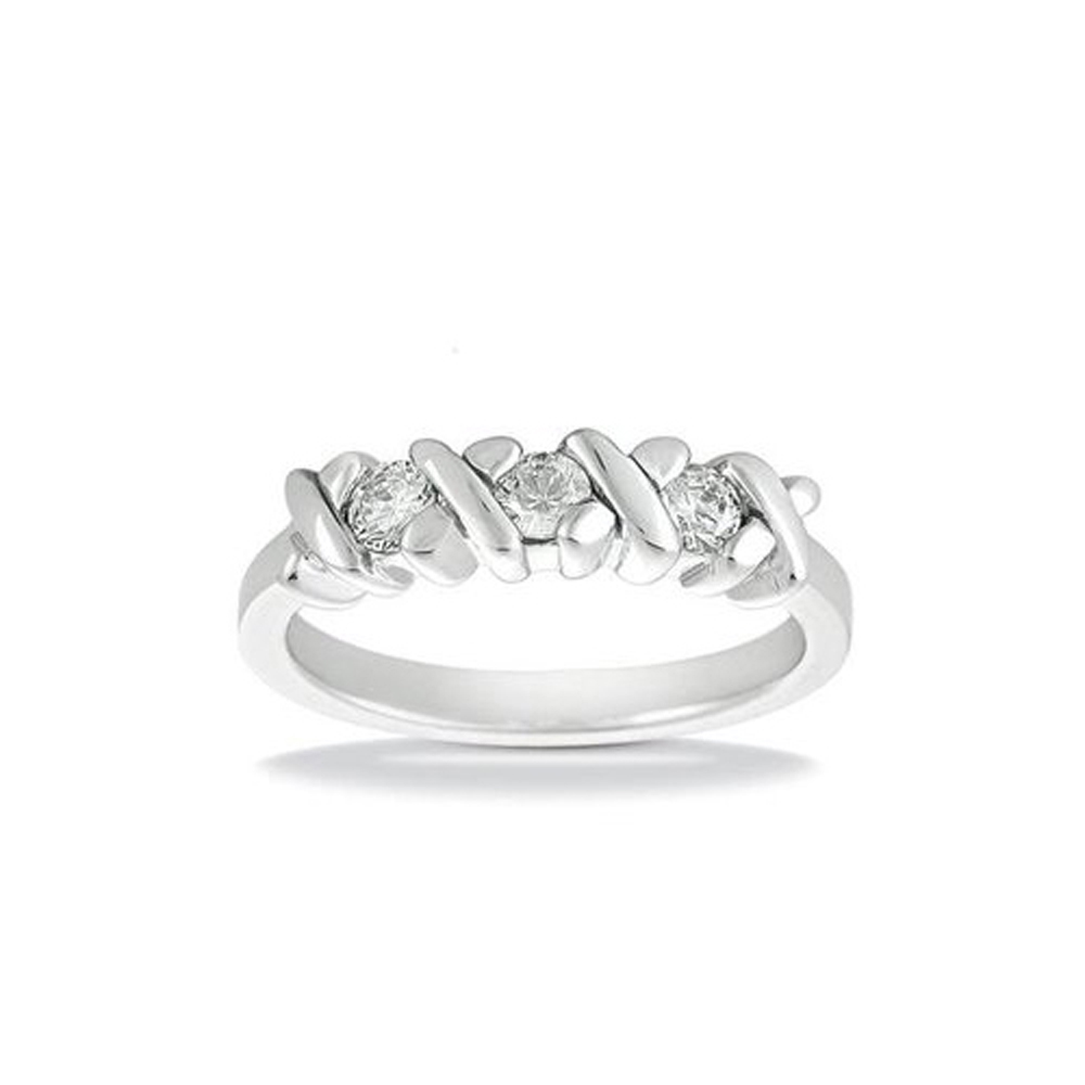 0.35 CT Round Cut 3 Stone Diamond Wedding Band Ring in 14 Kt White gold