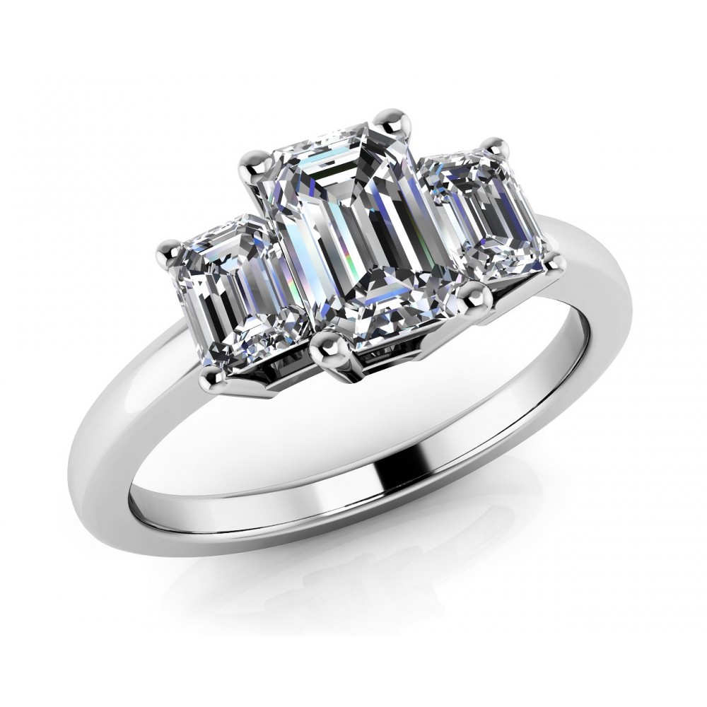 1.20  ct Ladies Emerald Cut 3 Stone Engagement Diamond Ring (Color G Clarity SI-1) in 14 kt White Gold