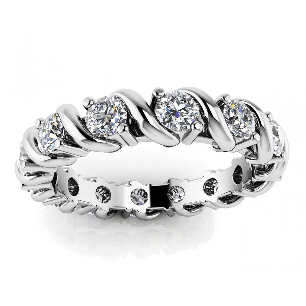 1.25 ct Ladies Round Cut Diamond Eternity Wedding Band Ring (Color G Clarity SI-1) in 14 Kt White Gold
