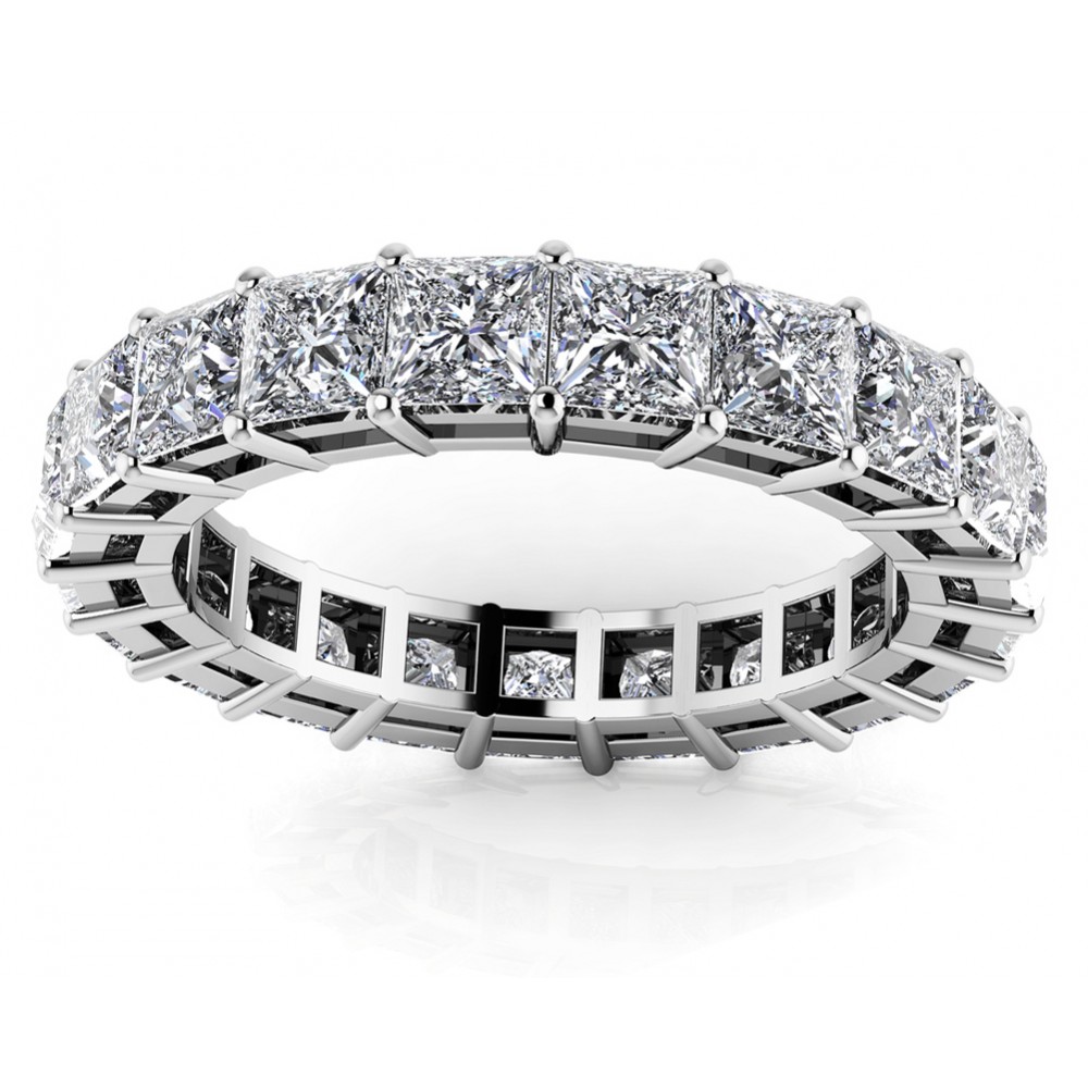 5.10 ct Ladies Princess Cut Diamond Eternity Wedding Band Ring (Color G Clarity SI-1) in 14 Kt White Gold