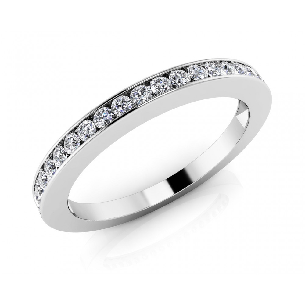 0.85 ct Ladies  Round Cut Diamond Eternity Wedding Band Ring (Color G Clarity SI-1) in 14 Kt White Gold