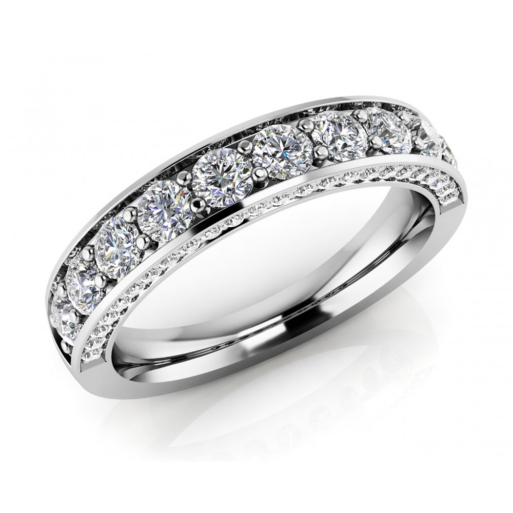 1.59 ct Ladies  Round Cut Diamond Eternity Wedding Band Ring (Color G Clarity SI-1) in 14 Kt White Gold