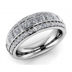 3.15 ct Ladies Princess and  Round Cut Diamond Eternity Wedding Band Ring (Color G Clarity SI-1) in 14 Kt White Gold