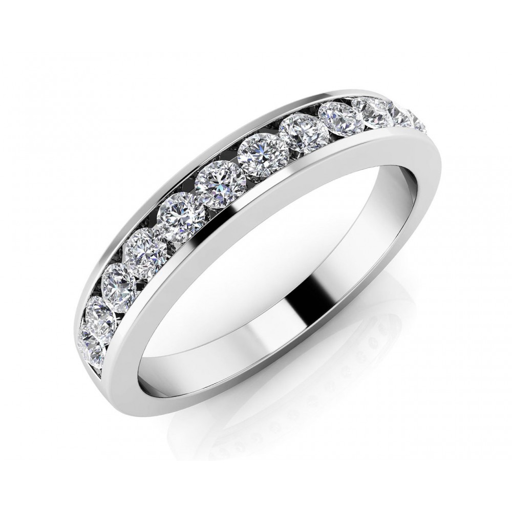 1.00 ct Ladies  Round Cut Diamond Eternity Wedding Band Ring (Color G Clarity SI-1) in 14 Kt White Gold