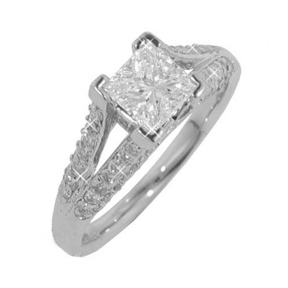 New 2.14CT Princess Cut Diamond Engagement Ring 14KT White Gold G/SI1 Certified