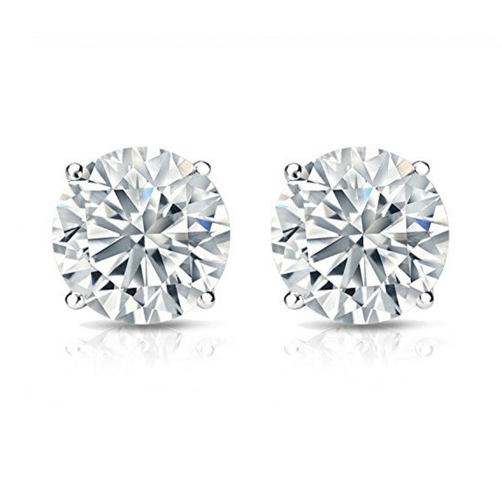 2.15 ct Ladies Round Cut Cubic Zirconia Stud Earrings in Silver With Push Back