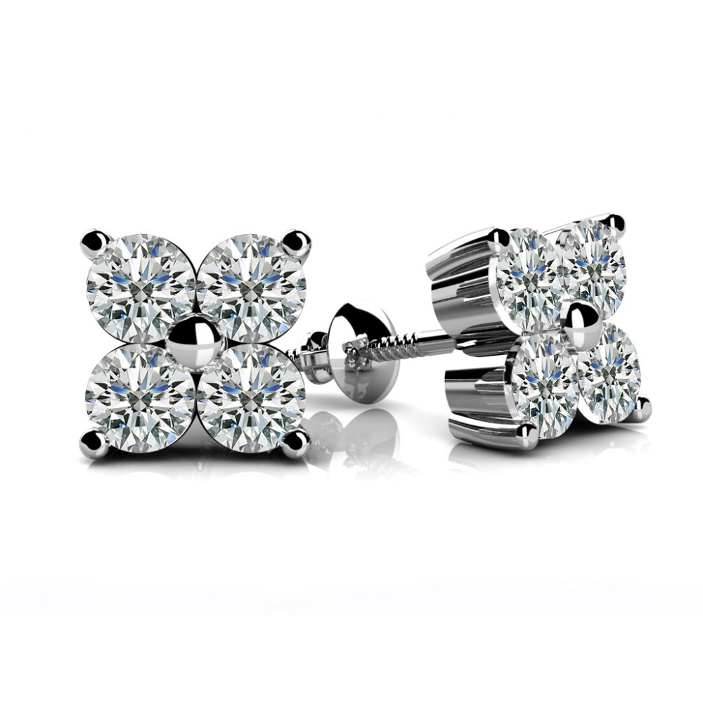1.80 Ct Ladies Round Cut Diamond Stud Earrings in 14 karat White Gold