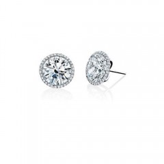 Brand New 1.50 Ct Lady's Round Cut Diamond Stud Earrings 14 Kt White Gold G/Si1