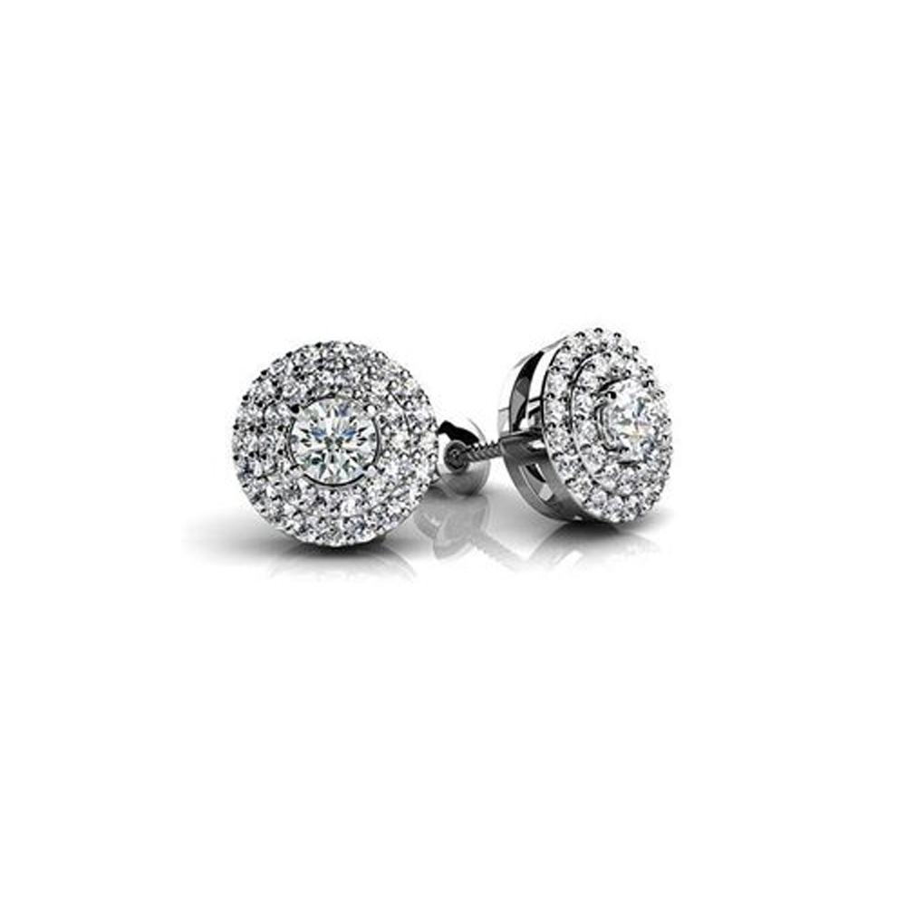 Brand New 2.00 CT Lady's Round Cut Diamond Stud Earrings White/Yellow Gold G/SI1